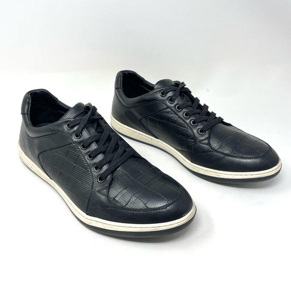 Giorgio Armani Black Leather Croc Embossed Lace Up Sneakers Size 7.5 - Picture 2 of 13